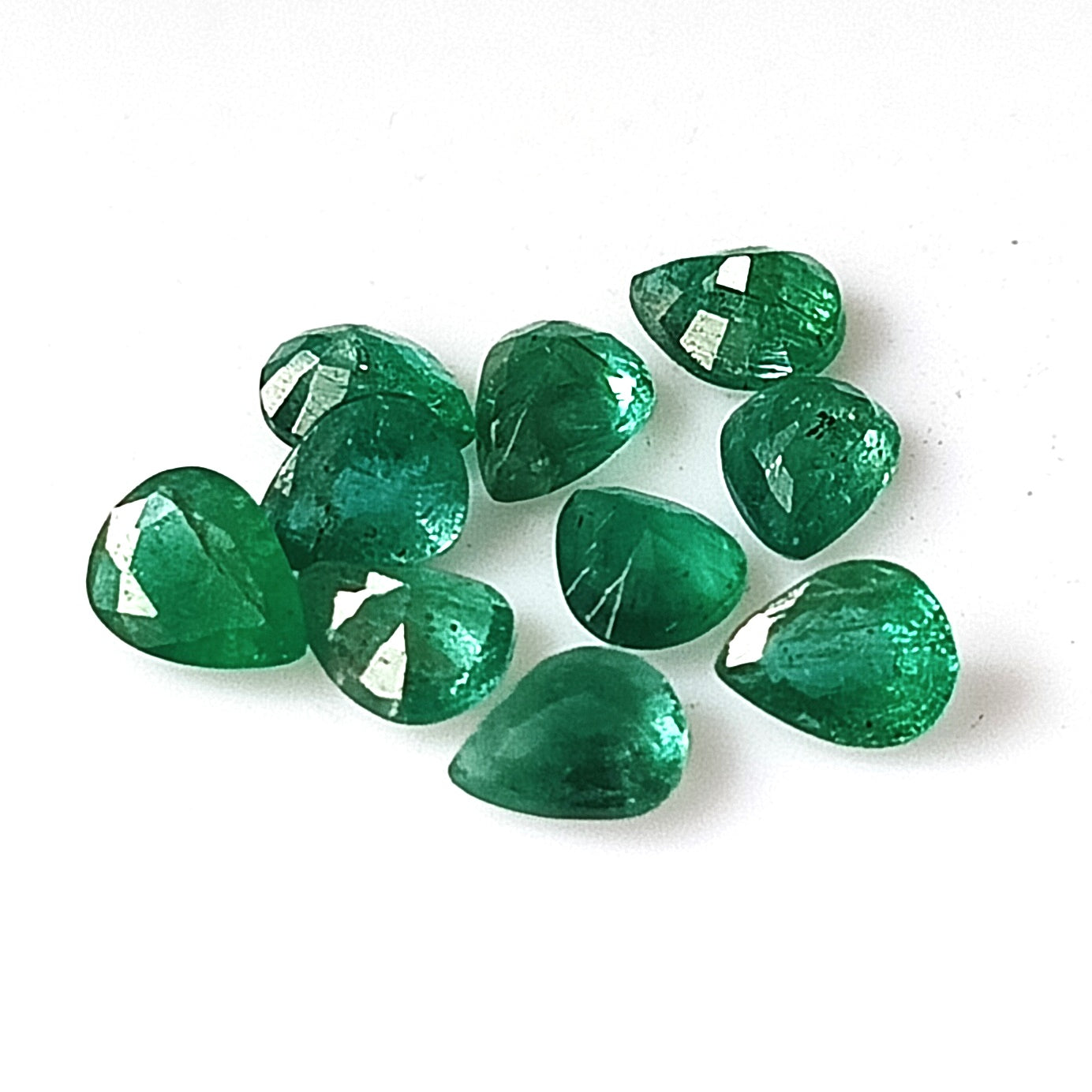2.60 Carat 10 Pieces 5X6 MM Pear Cut Natural Zambian Emerald Lot