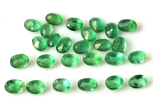 3.70 Carat 25 Pieces 4X3 MM Oval Cut Natural Faceted Zambian Emerald Lot