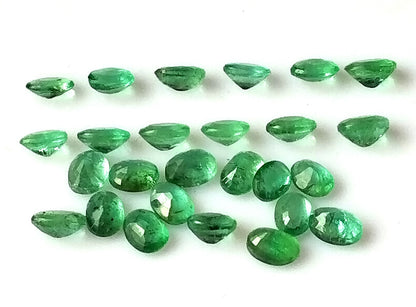3.70 Carat 25 Pieces 4X3 MM Oval Cut Natural Faceted Zambian Emerald Lot