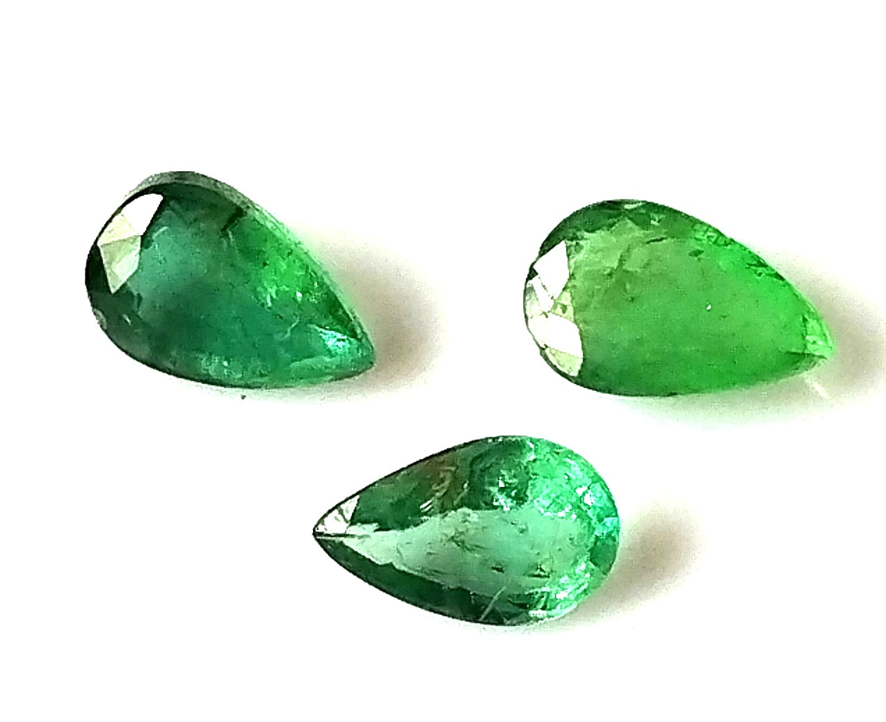 2.10 Carat 3 Pieces 5X8 MM Pear Cut Natural Faceted Zambian Emerald Lot