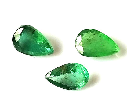 2.10 Carat 3 Pieces 5X8 MM Pear Cut Natural Faceted Zambian Emerald Lot