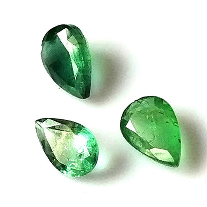 2.10 Carat 3 Pieces 5X8 MM Pear Cut Natural Faceted Zambian Emerald Lot