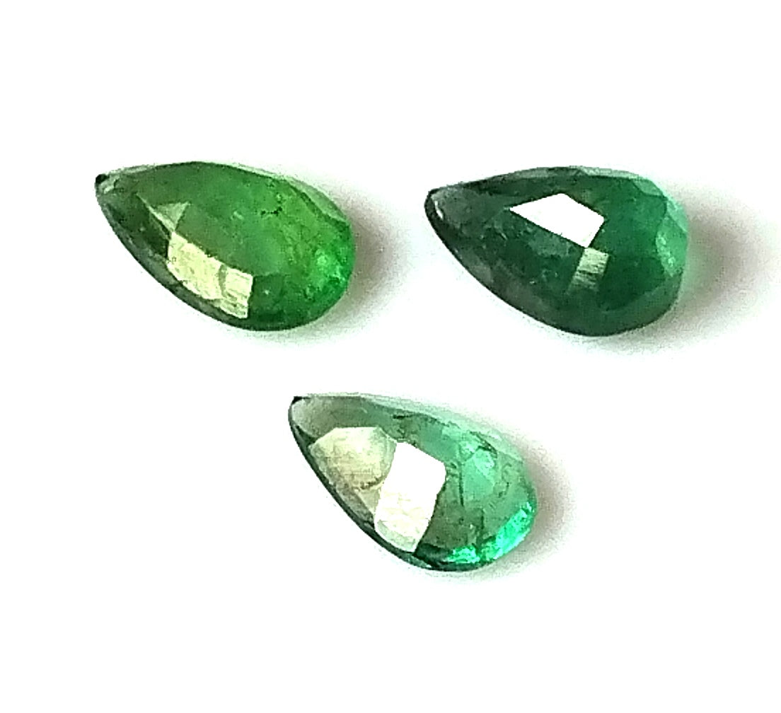 2.10 Carat 3 Pieces 5X8 MM Pear Cut Natural Faceted Zambian Emerald Lot