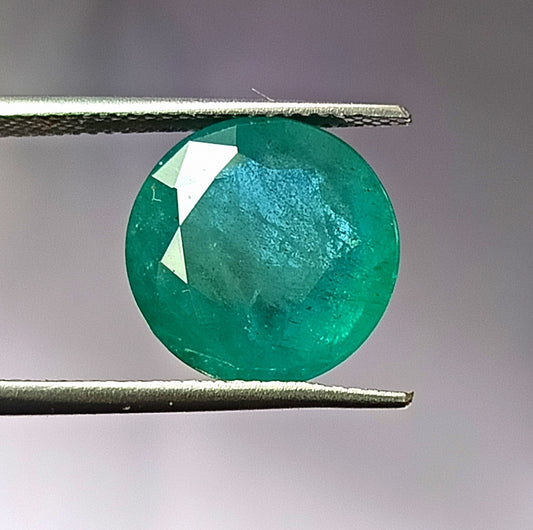 8.30 Carat 12.7X12.7X8 (WXLXD) Natural Zambian Round Cut Emerald