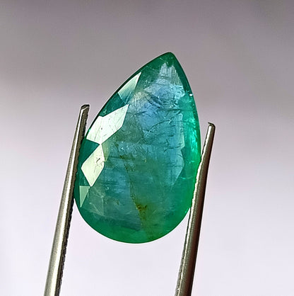 10.0 Carat 12X19.4X6.5 (WXLXD) Natural Zambian Pear Shaped Emerald