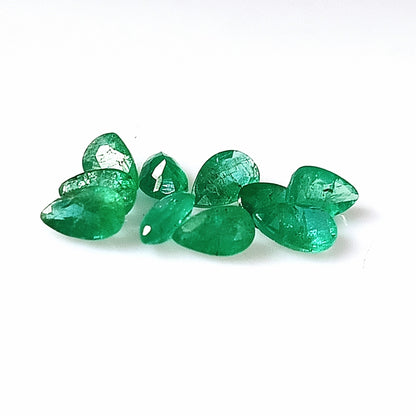1.95 Carat 10 Pieces 3X5 MM Pear Cut Natural Faceted Zambian Emerald Lot