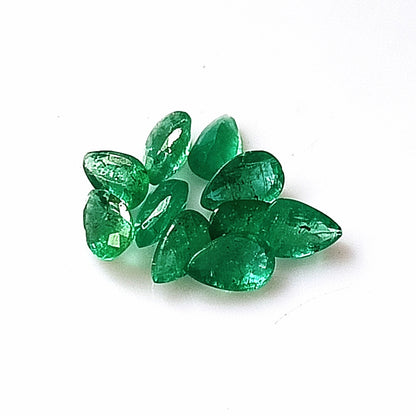 1.95 Carat 10 Pieces 3X5 MM Pear Cut Natural Faceted Zambian Emerald Lot