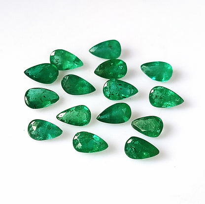 2.35 Carat 15 Pieces 3X5 MM Pear Cut Natural Faceted Zambian Emerald Lot
