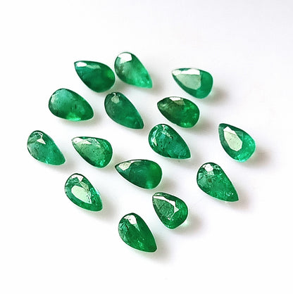 2.35 Carat 15 Pieces 3X5 MM Pear Cut Natural Faceted Zambian Emerald Lot