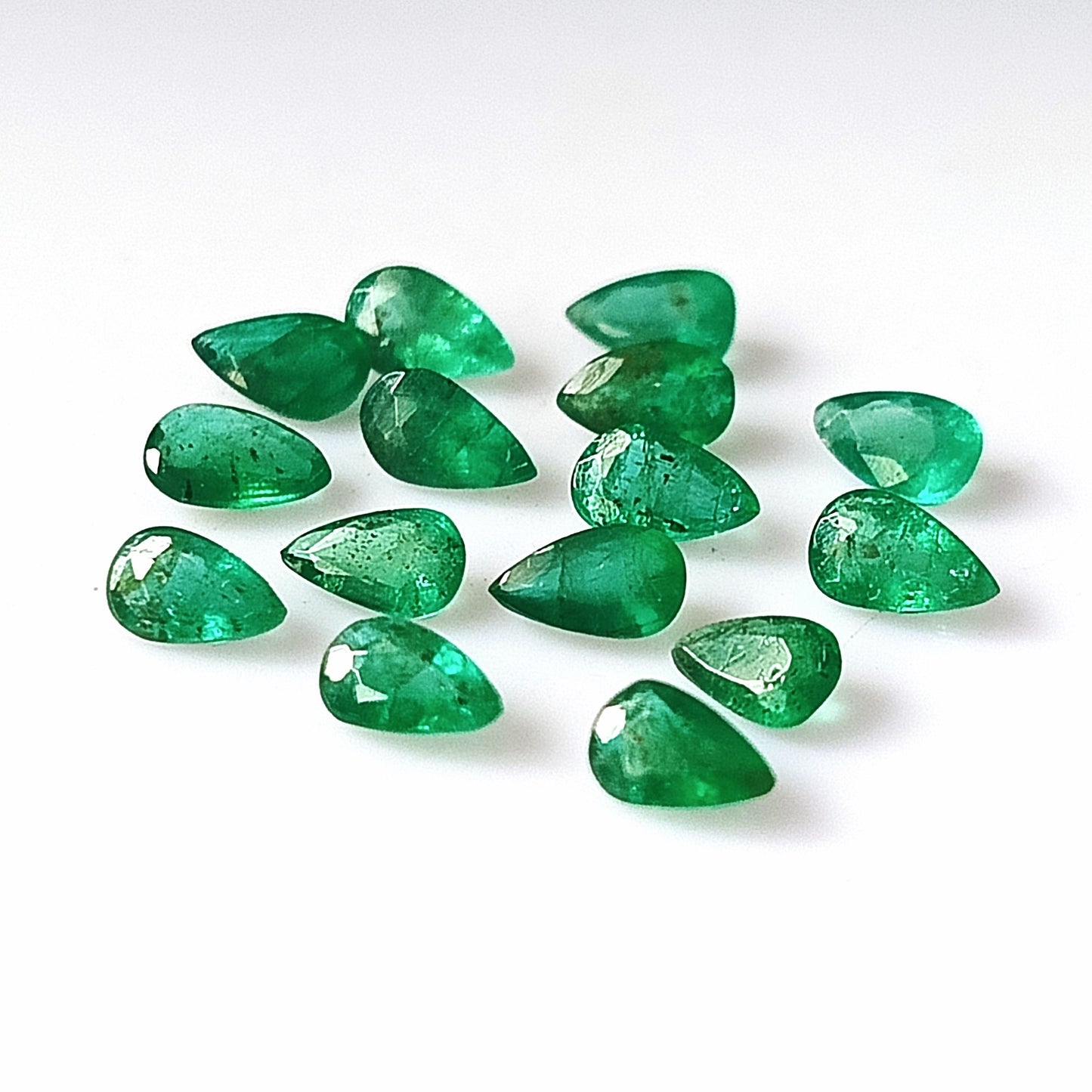 2.35 Carat 15 Pieces 3X5 MM Pear Cut Natural Faceted Zambian Emerald Lot