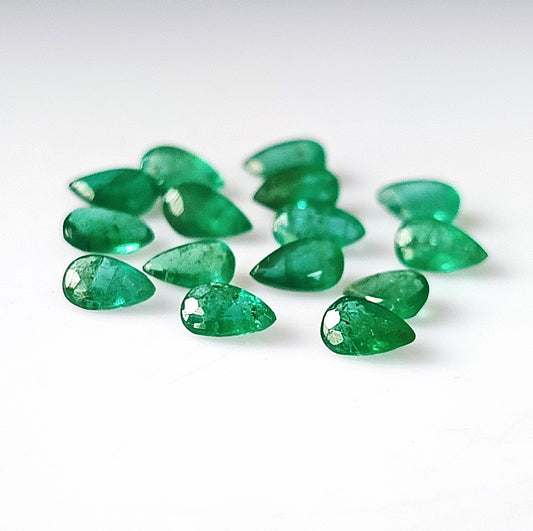 2.35 Carat 15 Pieces 3X5 MM Pear Cut Natural Faceted Zambian Emerald Lot