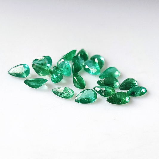 3.10 Carat 20 Pieces 3X5 MM Pear Cut Natural Faceted Zambian Emerald Lot