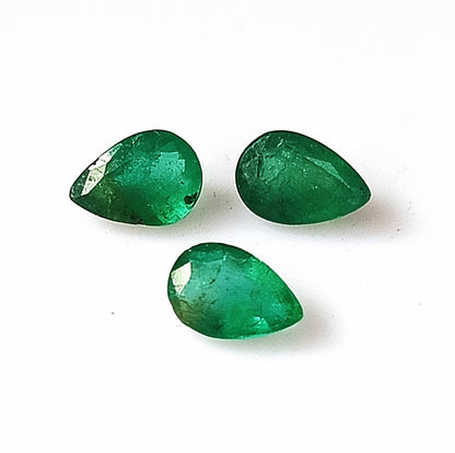 1.25 Carat 3 Pieces 6X4 MM Pear Cut Natural Faceted Zambian Emerald Lot