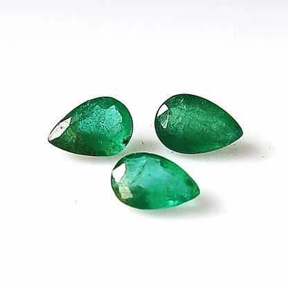 1.25 Carat 3 Pieces 6X4 MM Pear Cut Natural Faceted Zambian Emerald Lot