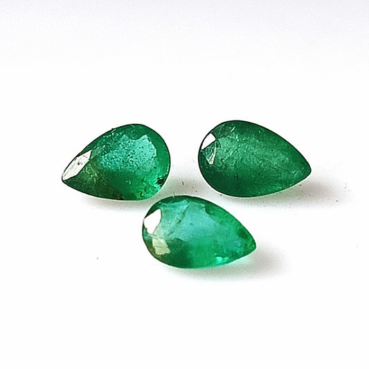 1.25 Carat 3 Pieces 6X4 MM Pear Cut Natural Faceted Zambian Emerald Lot