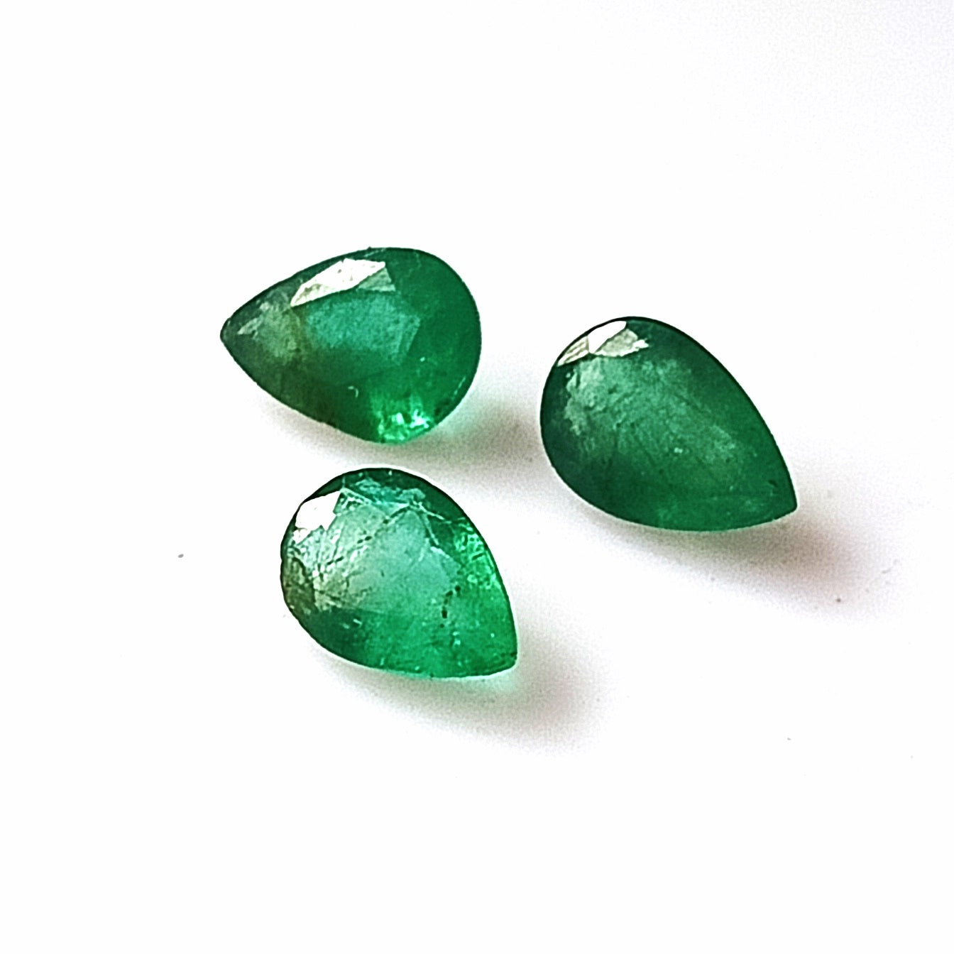 1.25 Carat 3 Pieces 6X4 MM Pear Cut Natural Faceted Zambian Emerald Lot
