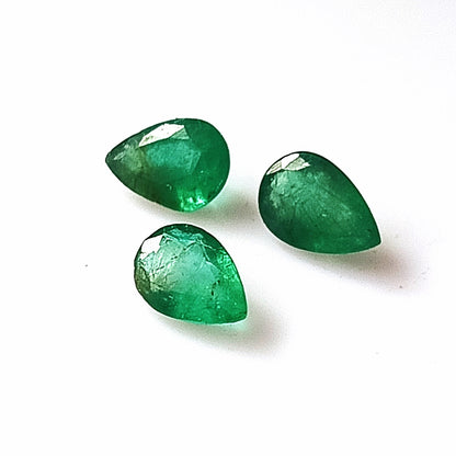 1.25 Carat 3 Pieces 6X4 MM Pear Cut Natural Faceted Zambian Emerald Lot