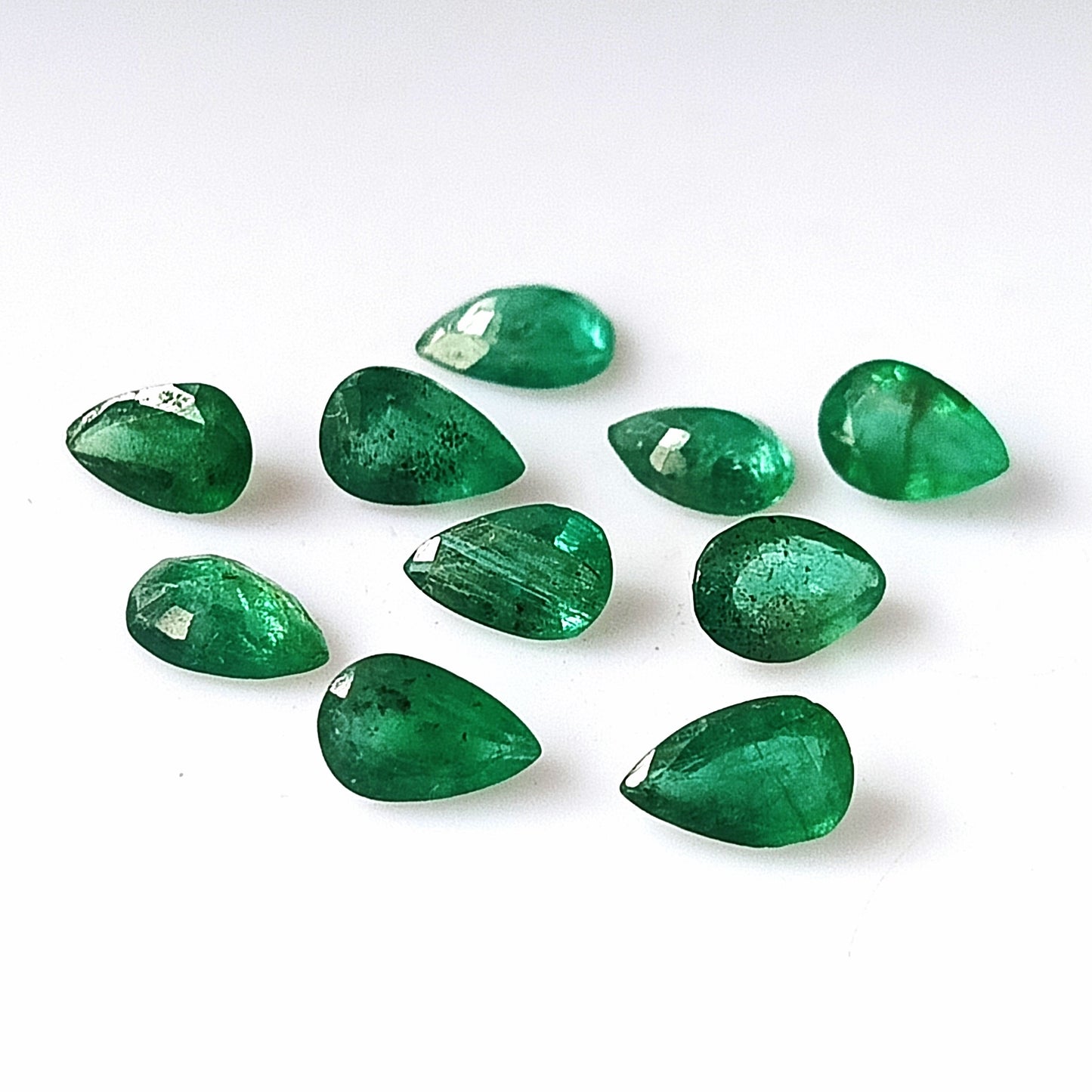 3.05 Carat 10 Pieces 6X4 MM Pear Cut Natural Faceted Zambian Emerald Lot
