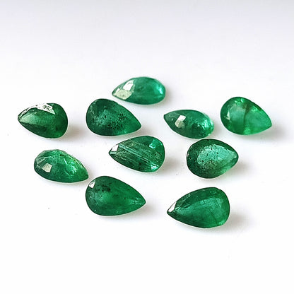3.05 Carat 10 Pieces 6X4 MM Pear Cut Natural Faceted Zambian Emerald Lot