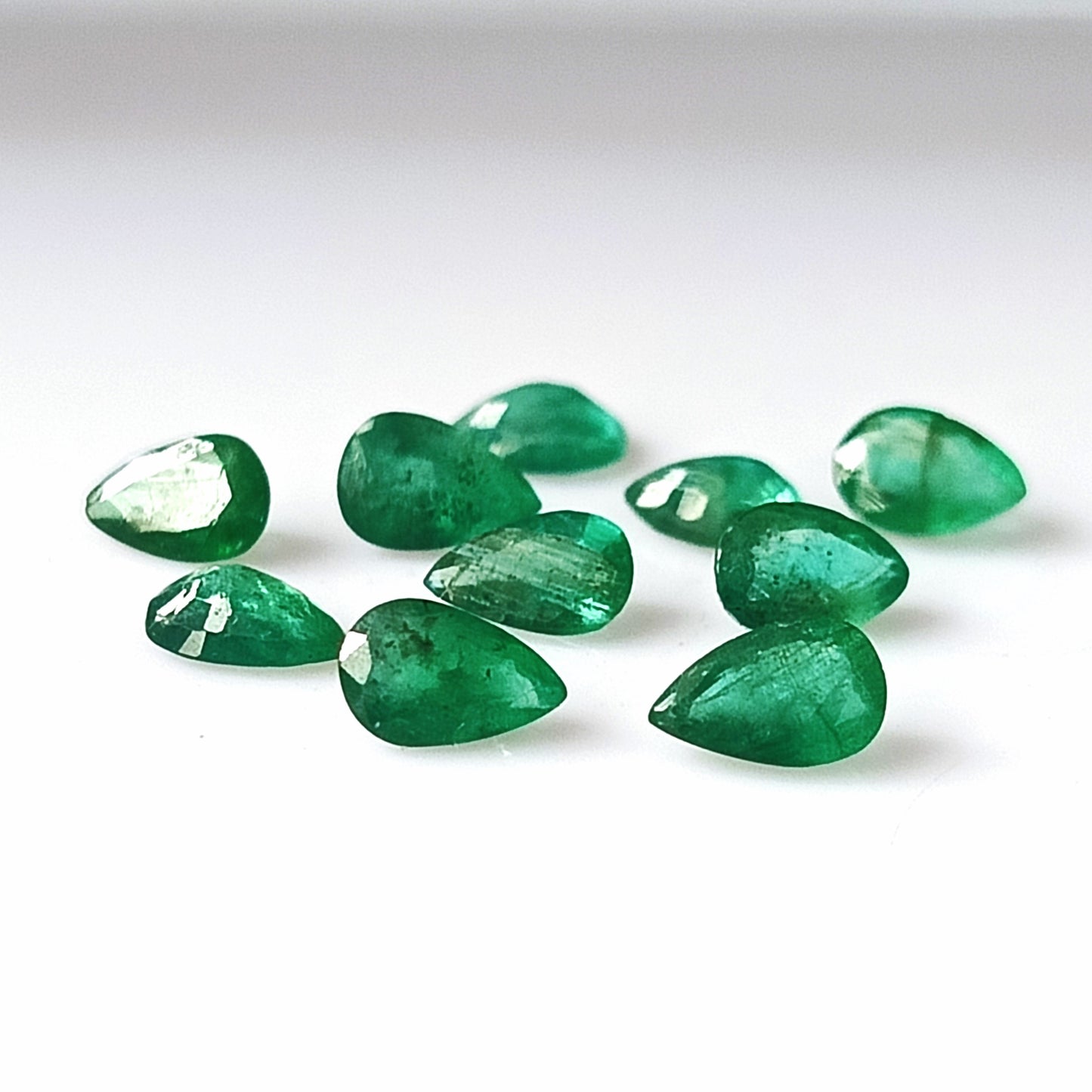 3.05 Carat 10 Pieces 6X4 MM Pear Cut Natural Faceted Zambian Emerald Lot