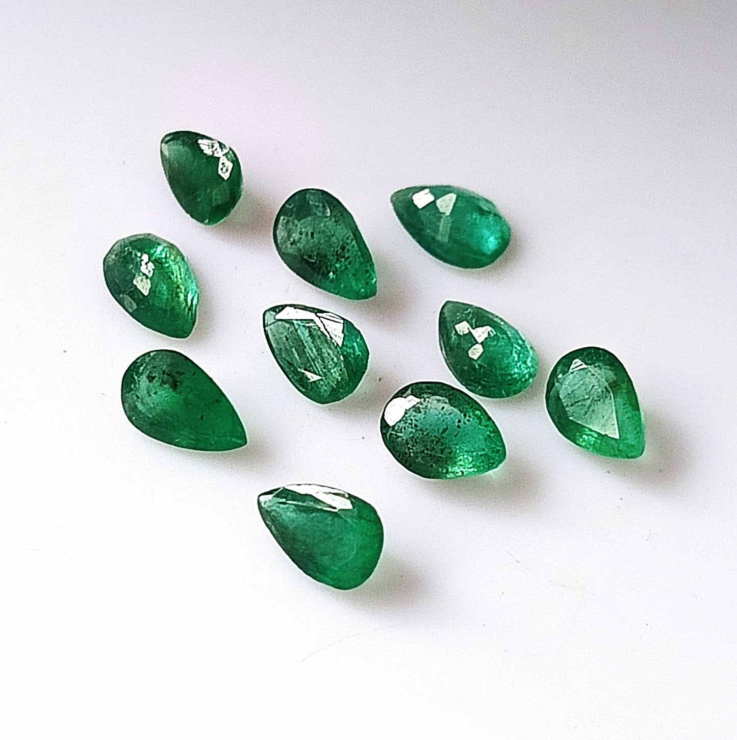 3.05 Carat 10 Pieces 6X4 MM Pear Cut Natural Faceted Zambian Emerald Lot