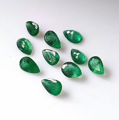 3.05 Carat 10 Pieces 6X4 MM Pear Cut Natural Faceted Zambian Emerald Lot