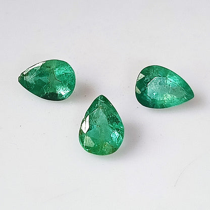 1.75 Carat 3 Pieces 7X5 MM Pear Cut Natural Faceted Zambian Emerald Lot