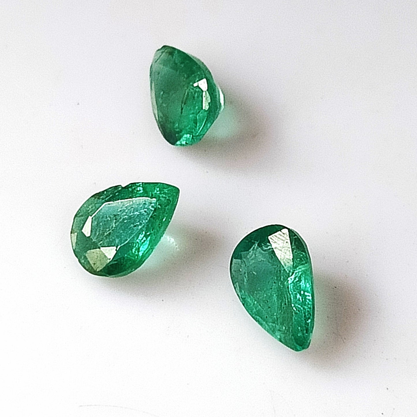 1.75 Carat 3 Pieces 7X5 MM Pear Cut Natural Faceted Zambian Emerald Lot