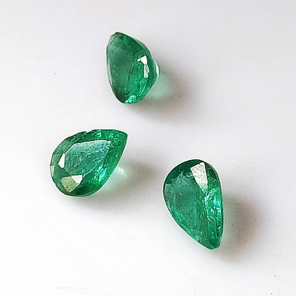 1.75 Carat 3 Pieces 7X5 MM Pear Cut Natural Faceted Zambian Emerald Lot
