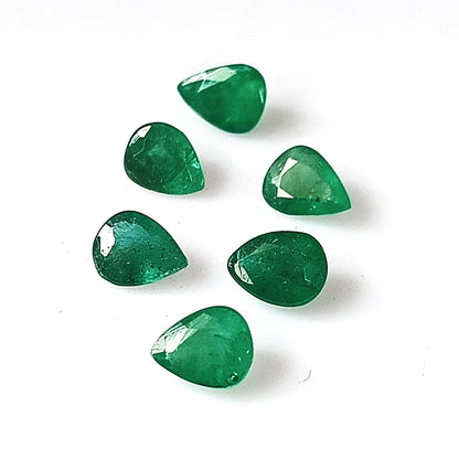1.60 Carat 6 Pieces 5X4 MM Pear Cut Natural Faceted Zambian Emerald Lot