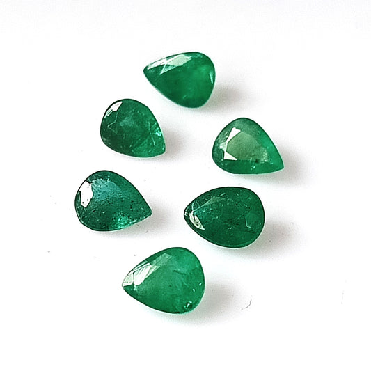 1.60 Carat 6 Pieces 5X4 MM Pear Cut Natural Faceted Zambian Emerald Lot