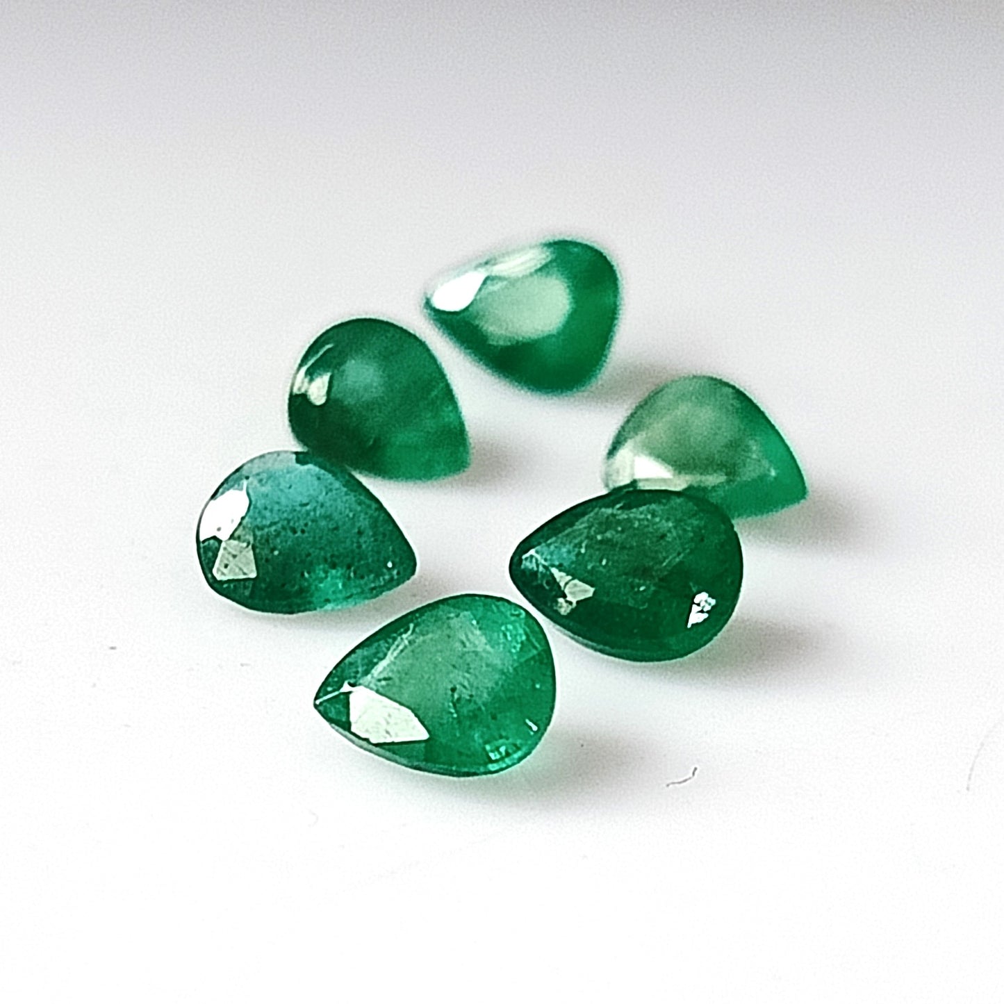 1.60 Carat 6 Pieces 5X4 MM Pear Cut Natural Faceted Zambian Emerald Lot