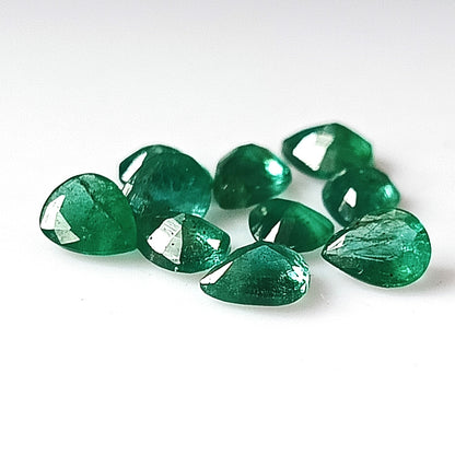 2.60 Carat 10 Pieces 5X6 MM Pear Cut Natural Zambian Emerald Lot
