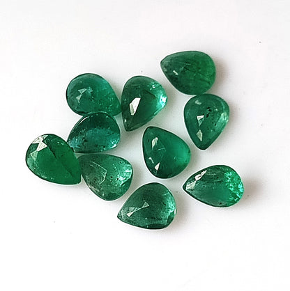 2.60 Carat 10 Pieces 5X6 MM Pear Cut Natural Zambian Emerald Lot