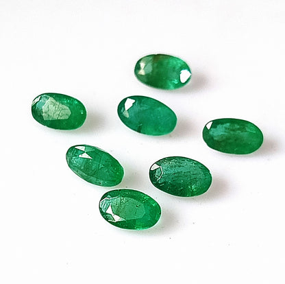 1.40 Carat 7 Pieces 3X5 MM Oval Cut Natural Faceted Zambian Emerald Lot