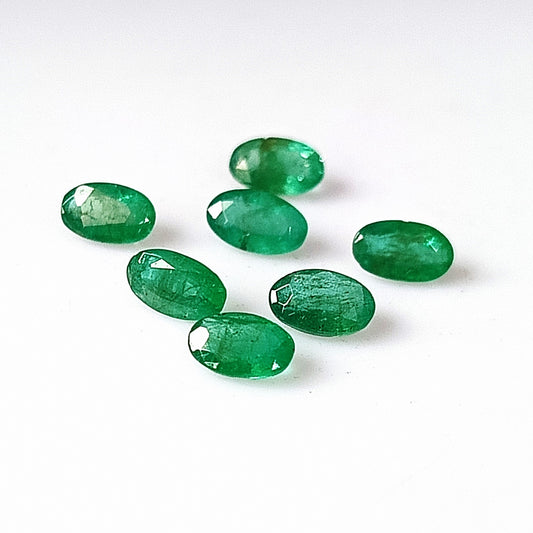 1.40 Carat 7 Pieces 3X5 MM Oval Cut Natural Faceted Zambian Emerald Lot