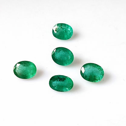 1.75 Carat 5 Pieces 4X5 MM Oval Cut Natural Faceted Zambian Emerald Lot