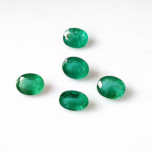 1.75 Carat 5 Pieces 4X5 MM Oval Cut Natural Faceted Zambian Emerald Lot
