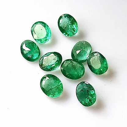2.70 Carat 9 Pieces 4X5 MM Oval Cut Natural Faceted Zambian Emerald Lot