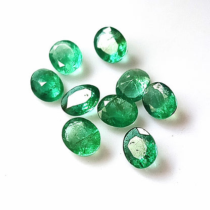 2.70 Carat 9 Pieces 4X5 MM Oval Cut Natural Faceted Zambian Emerald Lot