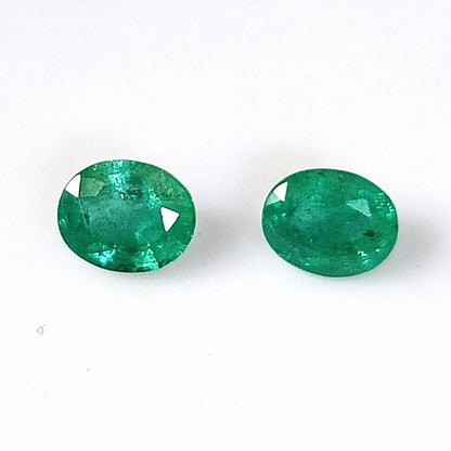 1.15 Carat 2 Pieces 5X6 MM Oval Cut Natural Faceted Zambian Emerald Lot