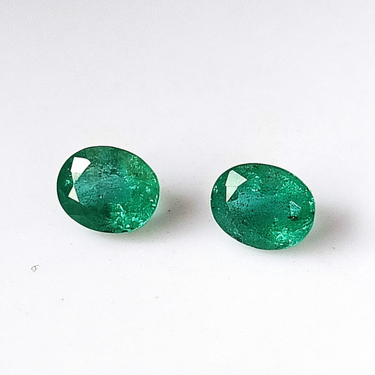 1.15 Carat 2 Pieces 5X6 MM Oval Cut Natural Faceted Zambian Emerald Lot