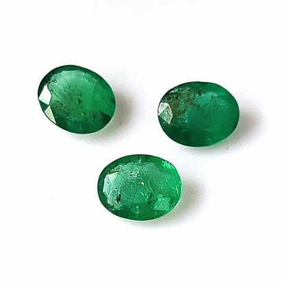 1.40 Carat 3 Pieces 5X6 MM Oval Cut Natural Faceted Zambian Emerald Lot