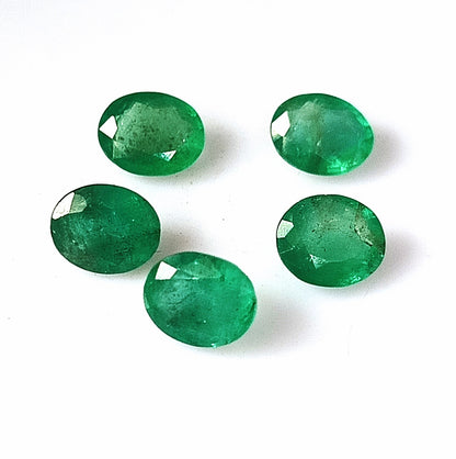 2.80 Carat 5 Pieces 5X6 MM Oval Cut Natural Faceted Zambian Emerald Lot