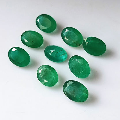 6.45 Carat 9 Pieces 7X5 MM Oval Cut Natural Faceted Zambian Emerald Lot