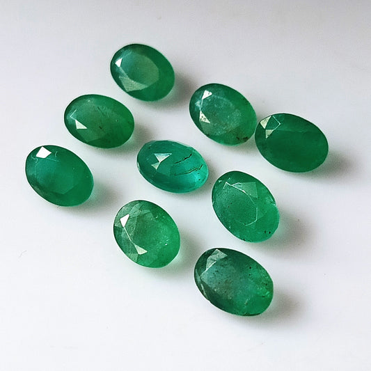 6.45 Carat 9 Pieces 7X5 MM Oval Cut Natural Faceted Zambian Emerald Lot