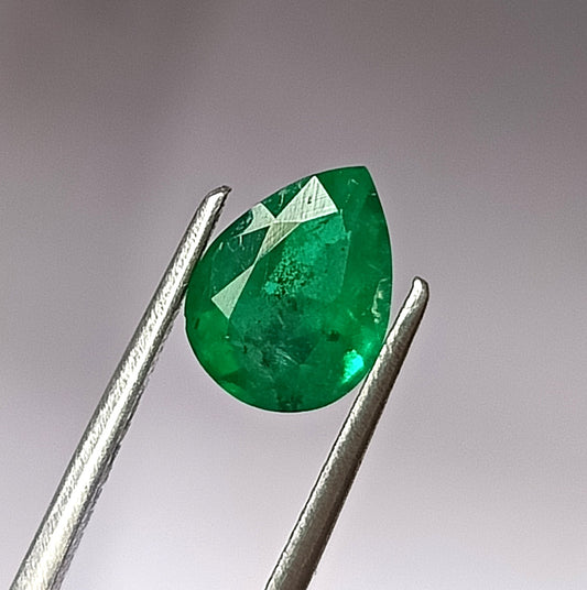 1.40 Carat 6.7X9X4.2 MM (WXLXD) Natural Zambian Pear Cut Emerald Loose Gemstone
