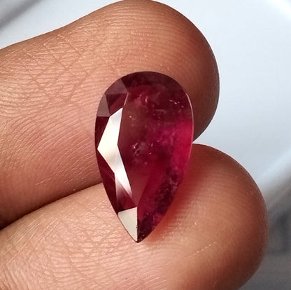 4.10 Carat 9X15.4X4.4 (WXLXD) Natural Pear Cut Rubellite Tourmaline Gemstone